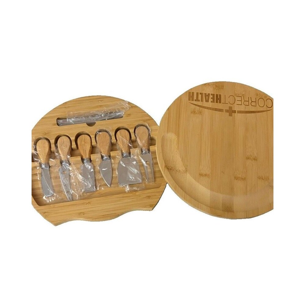 Correct Health Bamboo Charcuterie Cheese Board Set 6 Knives Round 12”